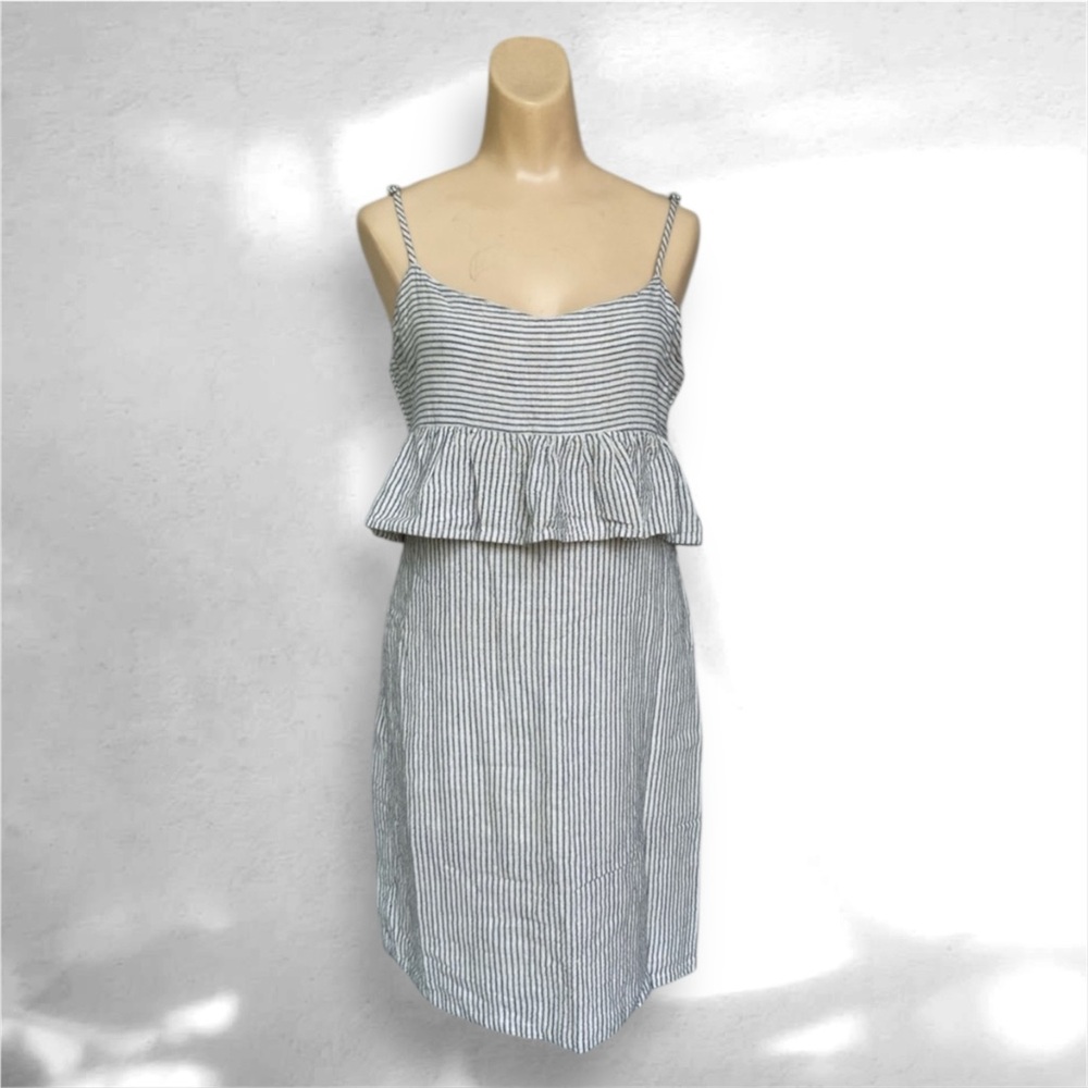 🌸 ETHEREAL Striped Linen Blend Sundress with Peplum Detail 🌸